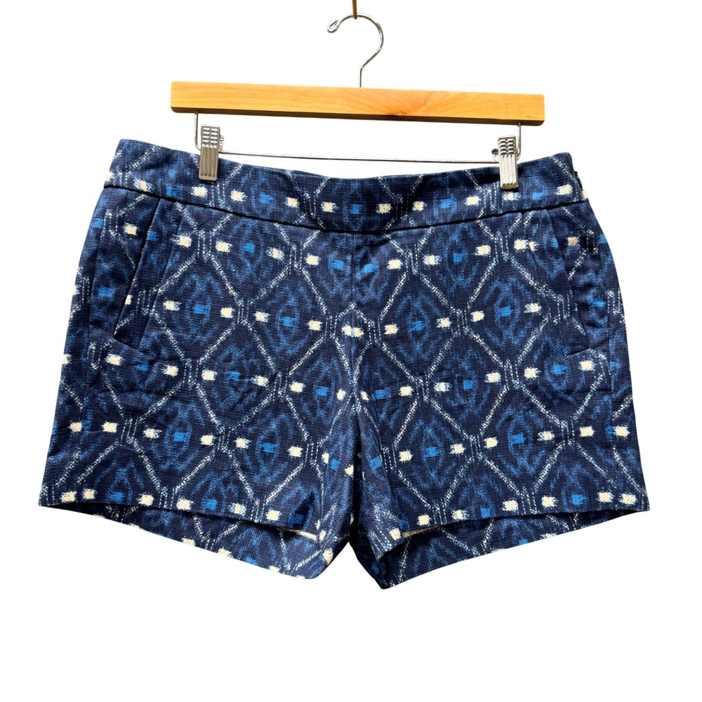 J.Crew Shorts Womens 10 (34x4 ACTUAL) Blue Ikat Geometric Coastal Cotton